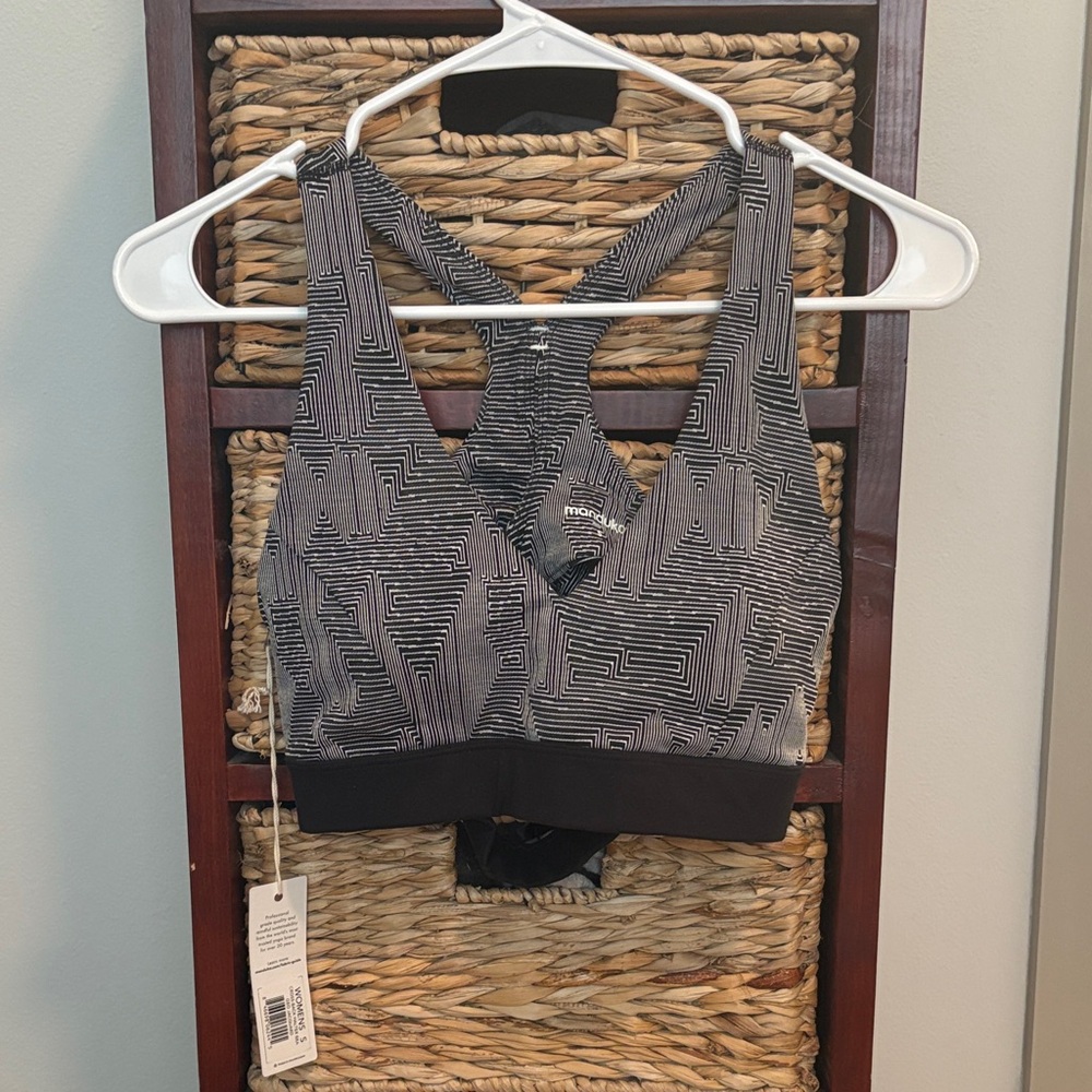 manduka Black & White Geometric Racerback Sports Bra